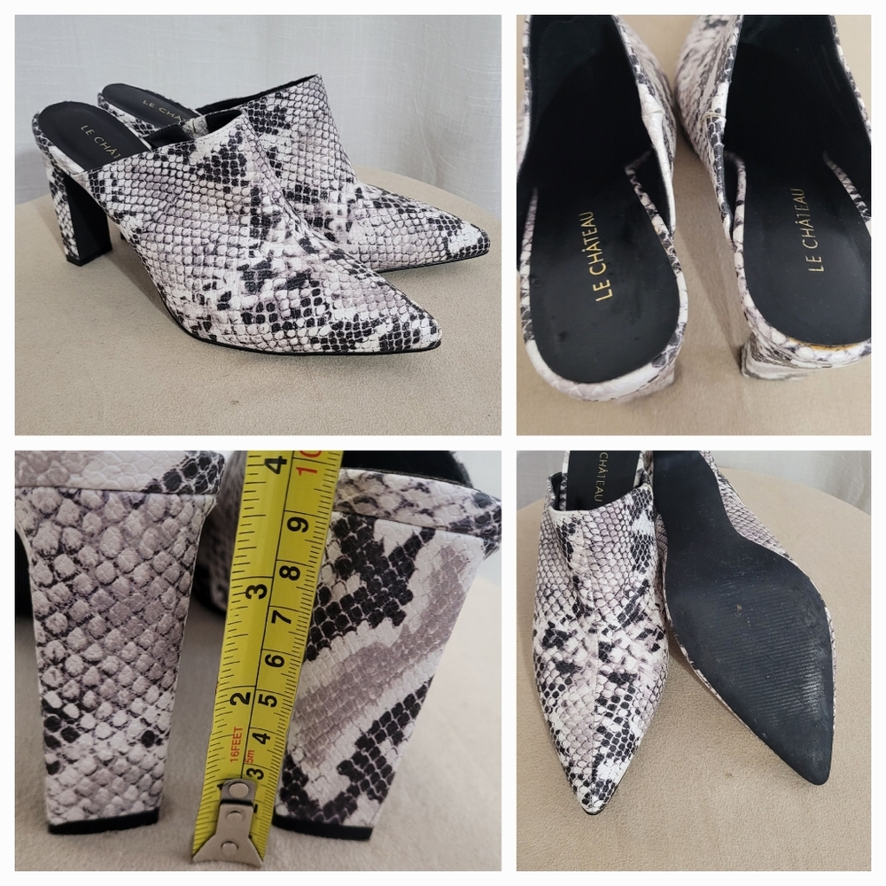 Snake-Print Pointed Toe Mule Heels / 8 - Picture 4 of 6